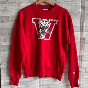 Wisconsin Sweatshirt Badgers Reverse Weave Mens Small Red NCAA Tailgate Champion